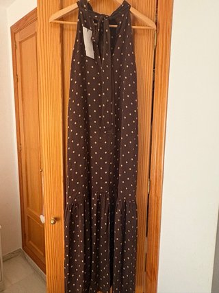 Vestido largo Zara halter lunares marrón