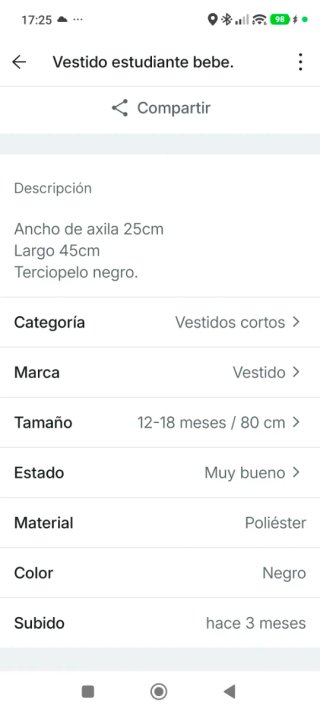 Vestido infantil comparsa estudiantes negro