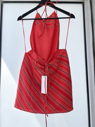Vestido Zara Halter Rayas Rojas Mini