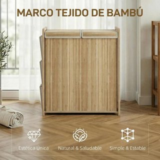 Cesto Ropa Sucia Bambú 120L 2 Bolsas Extraíbles