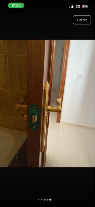 Puerta de madera con manilla dorada