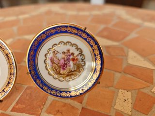 Pareja Mini Platos Porcelana Limoges Azul Cobalto