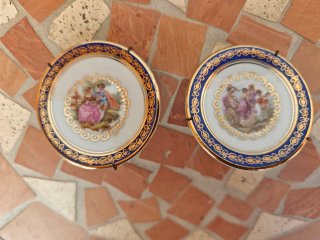 Pareja Mini Platos Porcelana Limoges Azul Cobalto