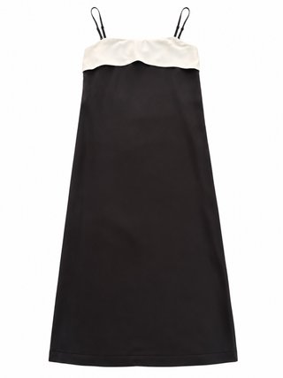 Vestido midi negro y blanco sin tirantes