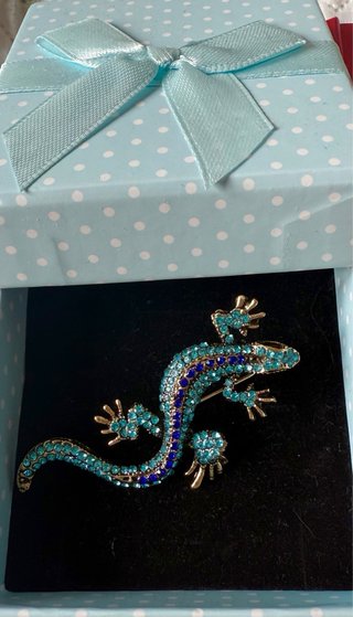 Broche Lagartixa Azul e Turquesa com Brilhos
