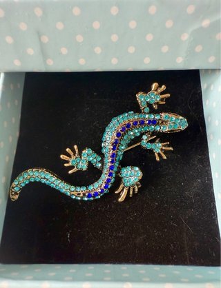 Broche Lagartixa Azul e Turquesa com Brilhos