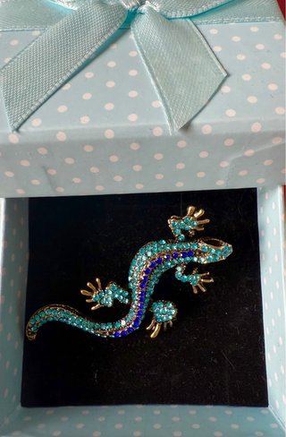 Broche Lagartixa Azul e Turquesa com Brilhos