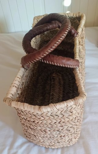 Bolso Cesto Artesanal Mimbre Natural Asas Cuero