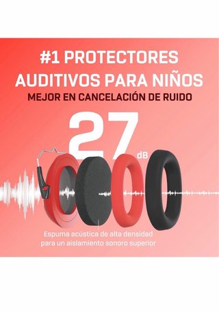 Orejeras Protección Ruido Niños Rojas