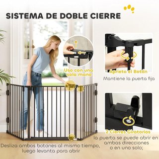 Barrera Perros 3 Paneles Plegable con Puerta 202cm