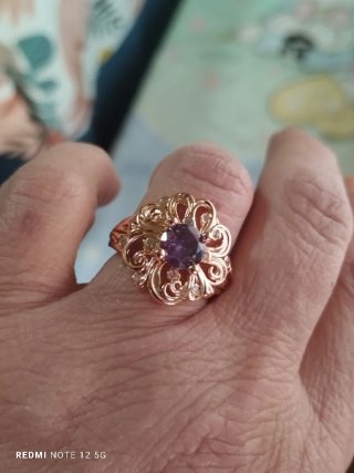 Anillo Flor Lila Chapado Oro Rosa Talla 18