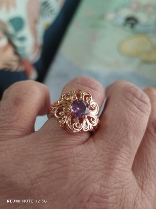 Anillo Flor Lila Chapado Oro Rosa Talla 18
