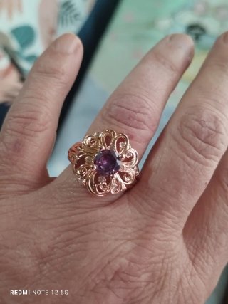 Anillo Flor Lila Chapado Oro Rosa Talla 18