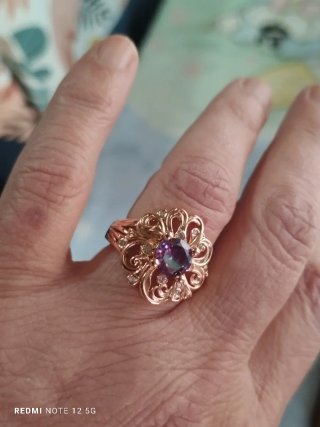 Anillo Flor Lila Chapado Oro Rosa Talla 18