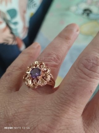 Anillo Flor Lila Chapado Oro Rosa Talla 18