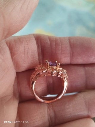 Anillo Flor Lila Chapado Oro Rosa Talla 18