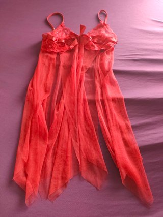 Camisón rojo encaje y lazo, transparente talla M-L