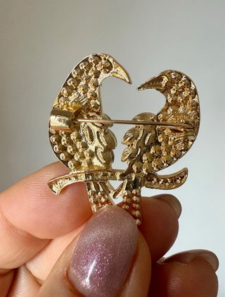 Broche Pássaros Rosa e Verde com Cristais