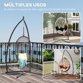Soporte Silla Colgante Acero con Portavasos Negro