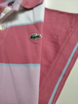 Polo Lacoste Talla XL Rayas Rosas y Blancas.