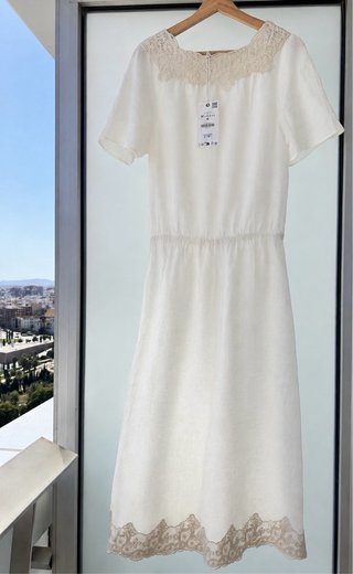 Vestido Zara Lino Blanco Talla M