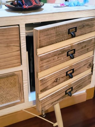 Aparador recibidor entradita madera y mimbre