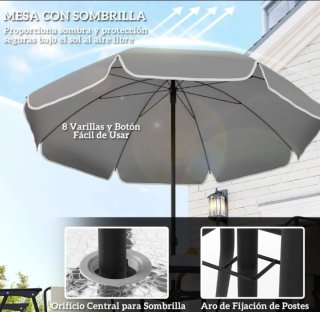 Conjunto Mesa Sillas y sombrilla Jardín
