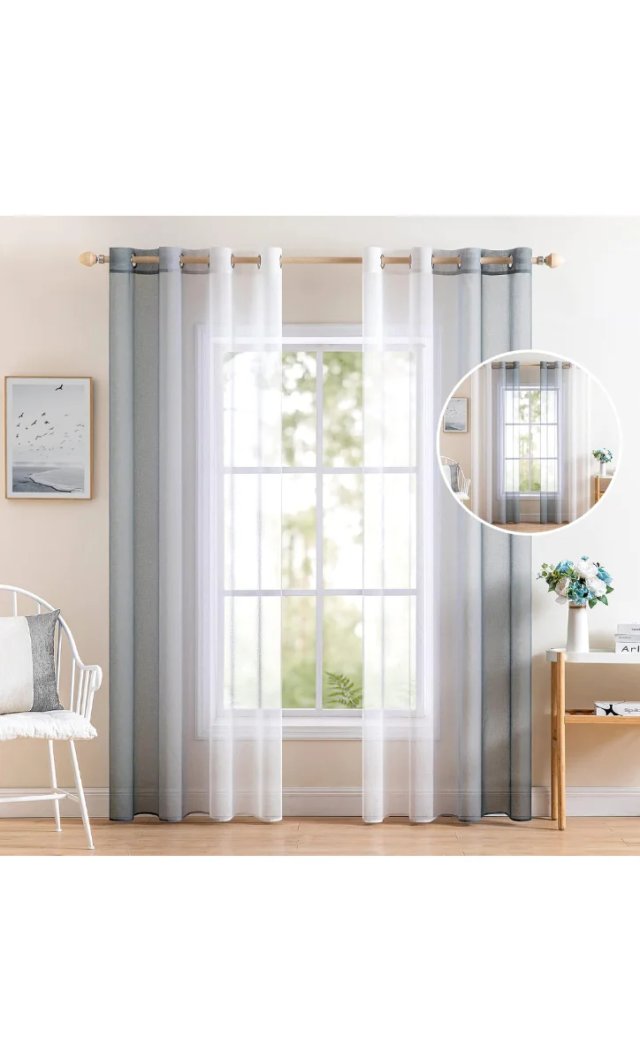 Cortinas MIULEE Gris Gradiente Visillo 2 Piezas