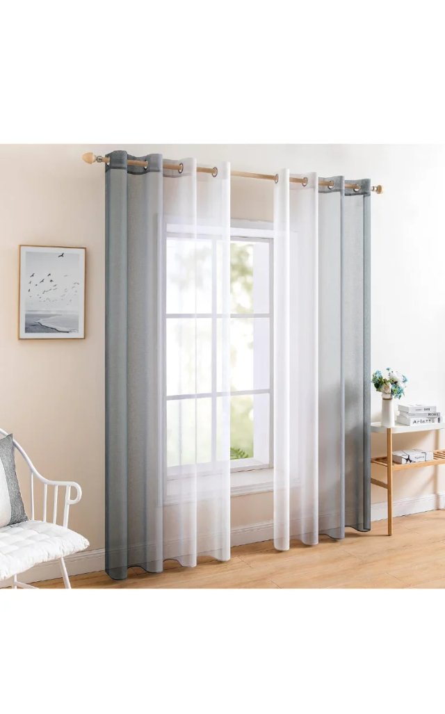 Cortinas MIULEE Gris Gradiente Visillo 2 Piezas