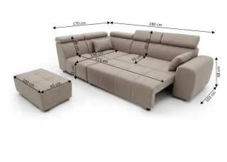 Sofá Rinconera Dolce 280cm + Puff Cama
