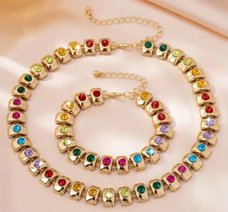 Collar y pulsera vintage chapado oro multicolor