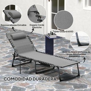 Tumbona Plegable Ajustable con Bandeja y Bolsillo
