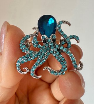 Broche Polvo Azul e Prateado com Cristais