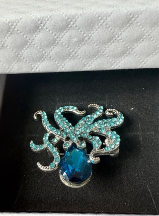 Broche Polvo Azul e Prateado com Cristais