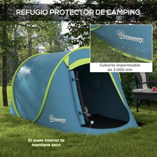 Tienda Campaña 2 Personas Impermeable 2000mm Azul