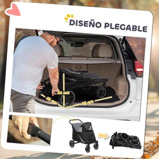 Cochecito Perros Plegable Malla Seguridad Gris