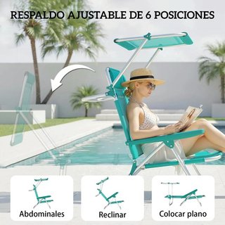 Silla Playa Plegable con Dosel Reclinable Turquesa