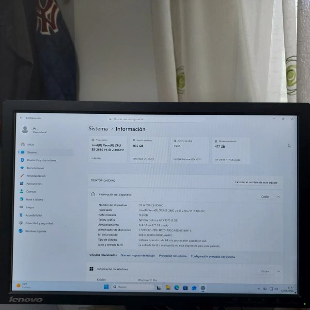 PC Gamer GTX 1070 8GB 16G RAM 512G NVMe 14 Nucleos