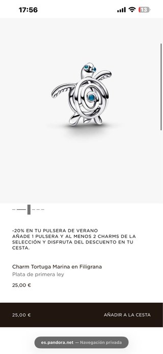 Pulsera Pandora de playa de ley con tres charms