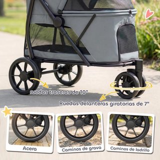 Carrito Plegable para Perros 3 Ruedas Todo Terreno