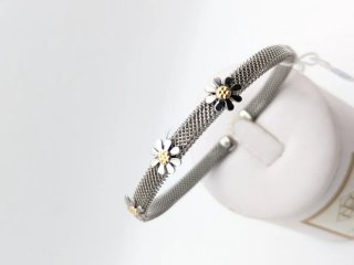 Pulsera Acero y Oro 18k Flores