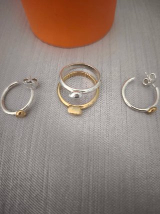 Conjunto Tous: Anillo y Pendientes bicolor