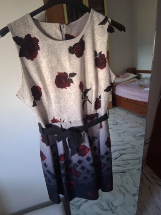 Vestito donna fantasia rose grigio e rosso