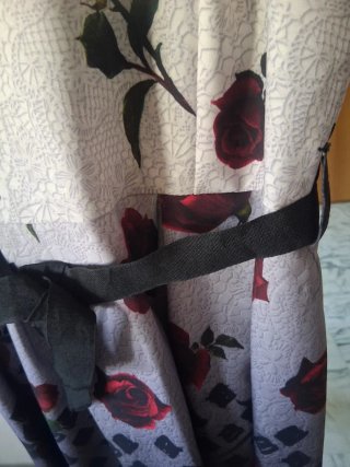 Vestito donna fantasia rose grigio e rosso