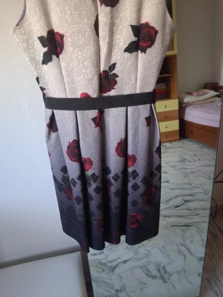Vestito donna fantasia rose grigio e rosso