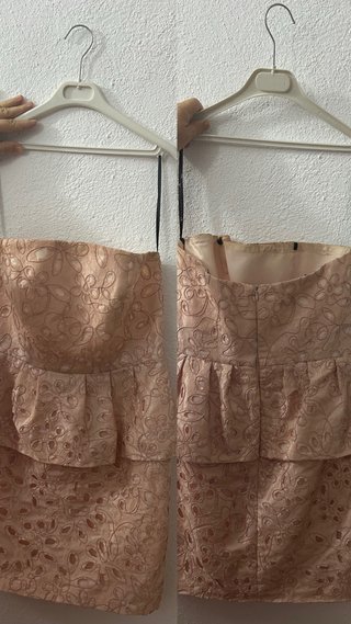 Vestido de fiesta beige y rosa