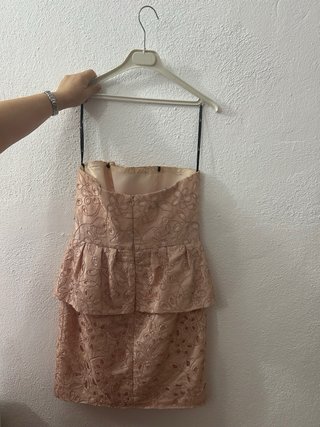 Vestido de fiesta beige y rosa