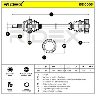 Árbol de transmisión RIDEX 13D0003