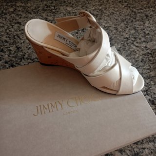 Sandalias cuña piel Jimmy Choo blancas a estrenar