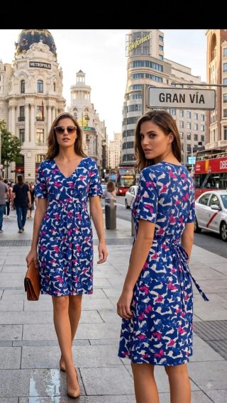 Vestido estampado mariposas azul y rosa